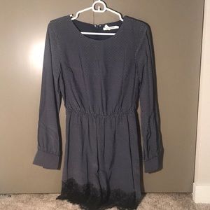 Navy dress with white dots and laced bottom